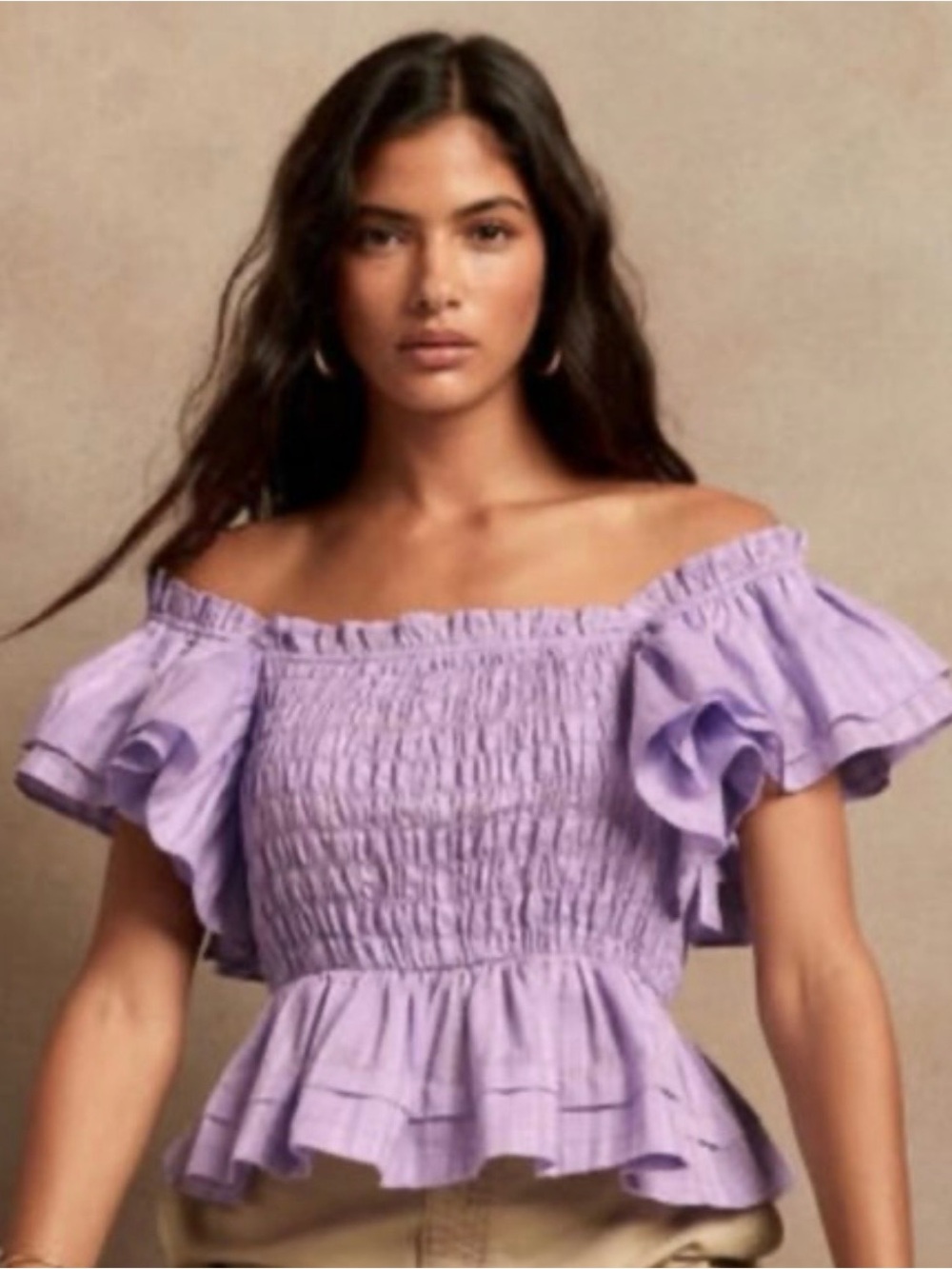 Banana Republic Lavender Off-Shoulder Smocked Peplum Blouse